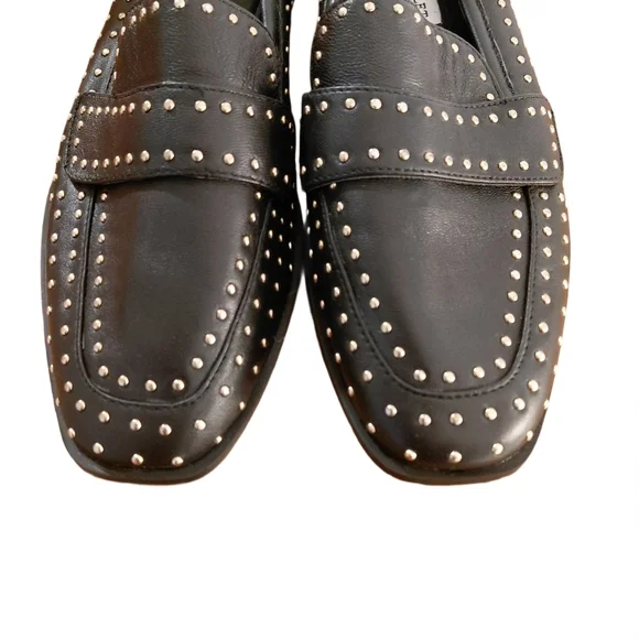 Chelsea & Violet Women’s Loafers Black Studded Leather Flats Size - Picture 2 of 8
